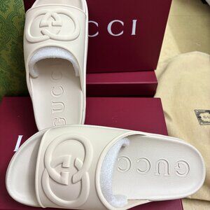 New! Gucci Interlocking G Platform Soft Rubber Slide Sandals